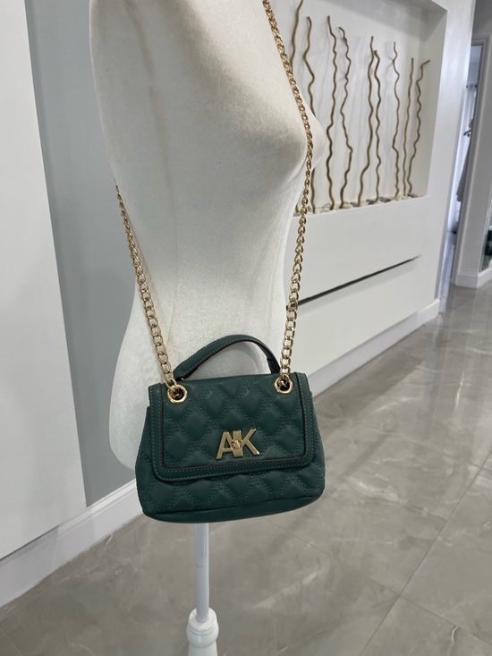 Anne Klein Handbags - Anne Klein Quilted Dark Green Crossbody with Gold Chain